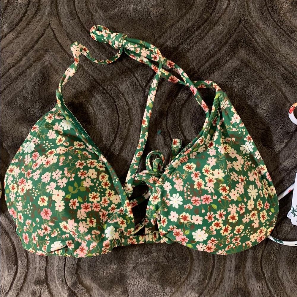 Green floral bikini top